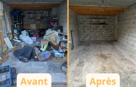 avant-après d'un débarras de box encombré puis vide